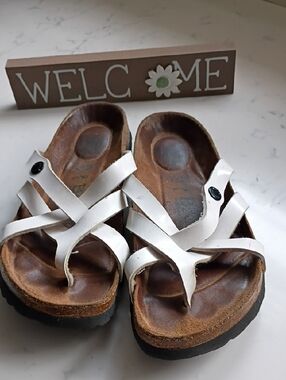 Betula White Sandal with Black Button Accent